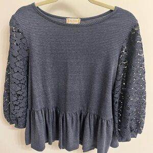 Blue Lace Sleeve Women's Top